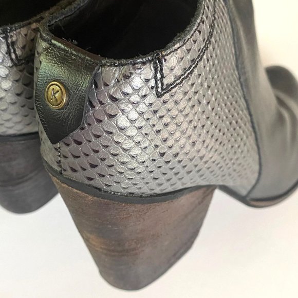 size 38 (US 7) Kaanas leather black ankle booties heel boots reptile back - Picture 9 of 10